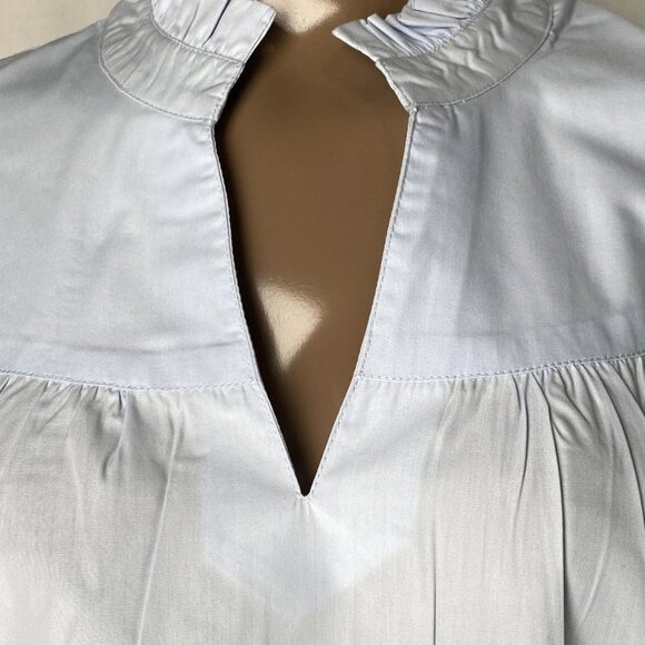NEW CHAKERIS Shirt Light Blue Size S Caroline Embroidered Sleeve Top V-Neck - Picture 2 of 10